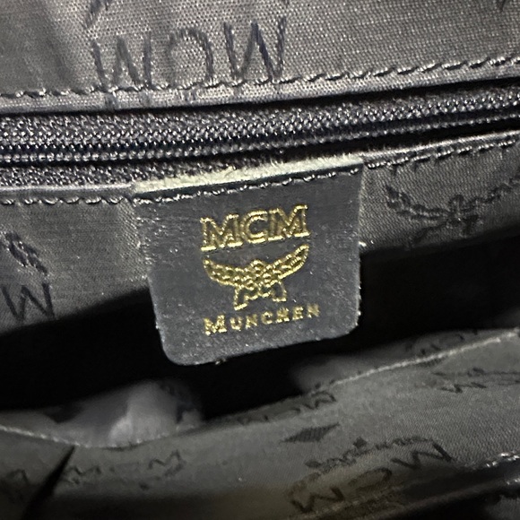 MCM Navy and Gray Monogram Shoulder Bag Leather & Denim w Dust Bag - Picture 5 of 8